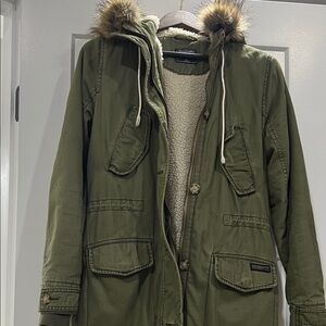 Abercrombie & Fitch Olive Jacket with Faux Fur